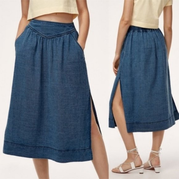 Aritzia Dresses & Skirts - Aritzia Wilfred Gabrielle Midi Skirt Medium Indigo